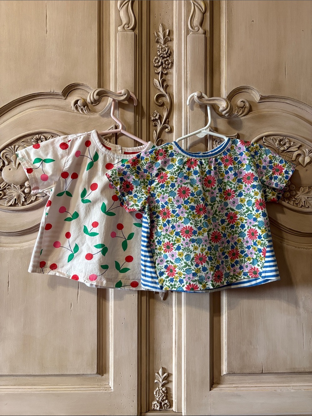 Bundle! Kids Floral & Cherry Print Cotton Tops - Pink/Green/Blue